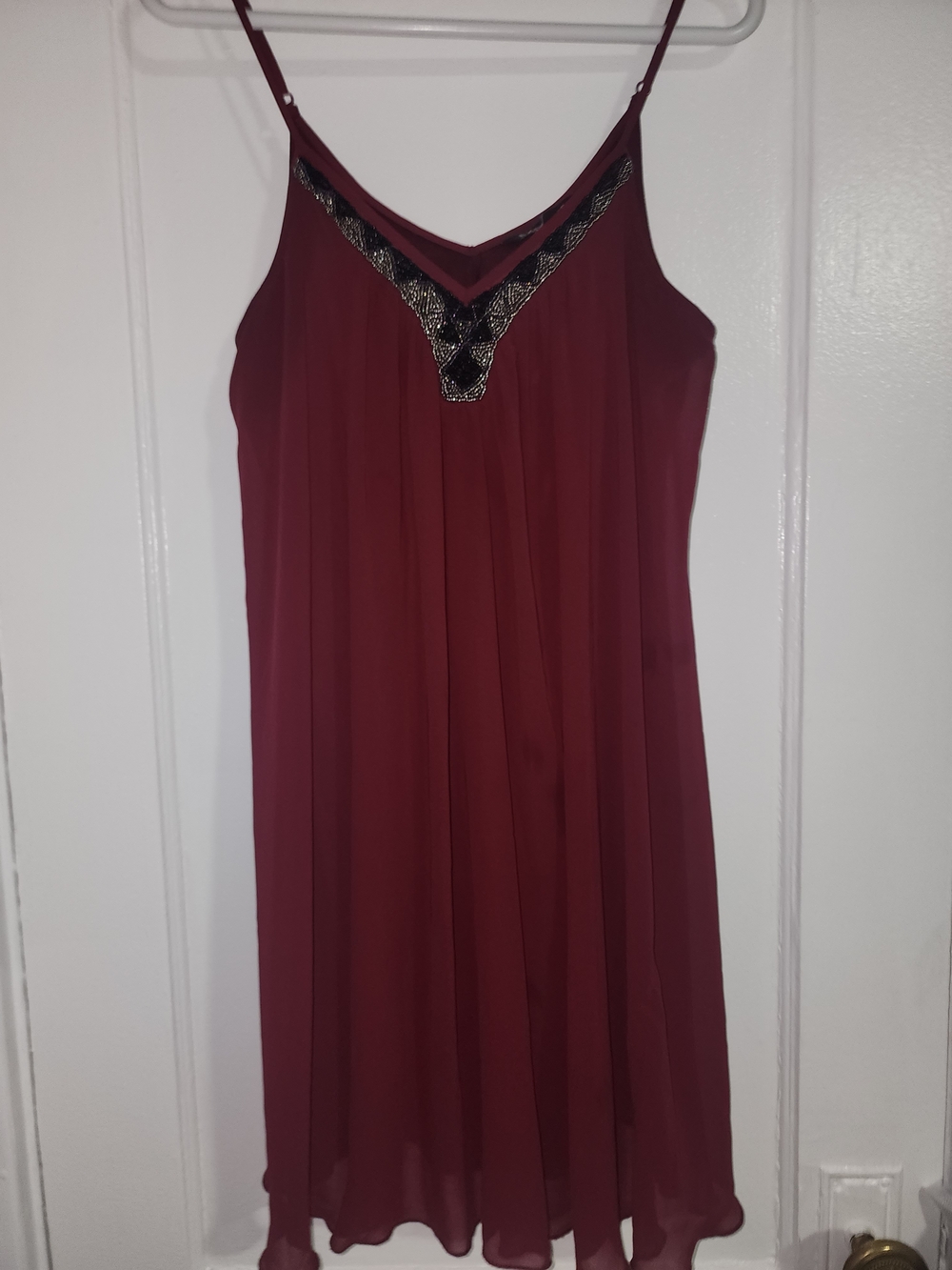 Express Burgundy Midi Dress with Black & Silver Beaded Trim